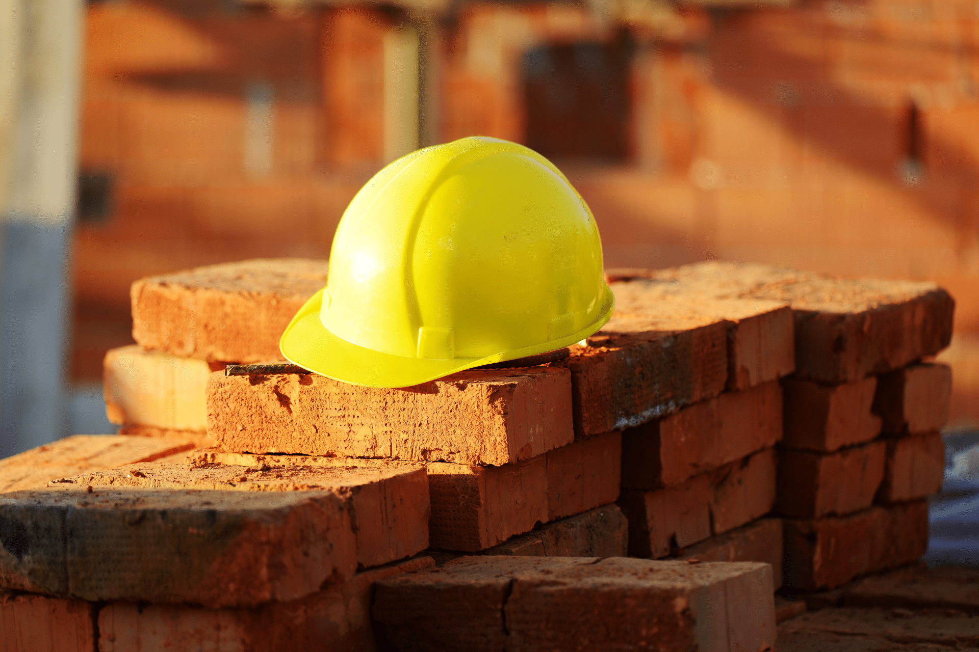 construction hat on top of bricks