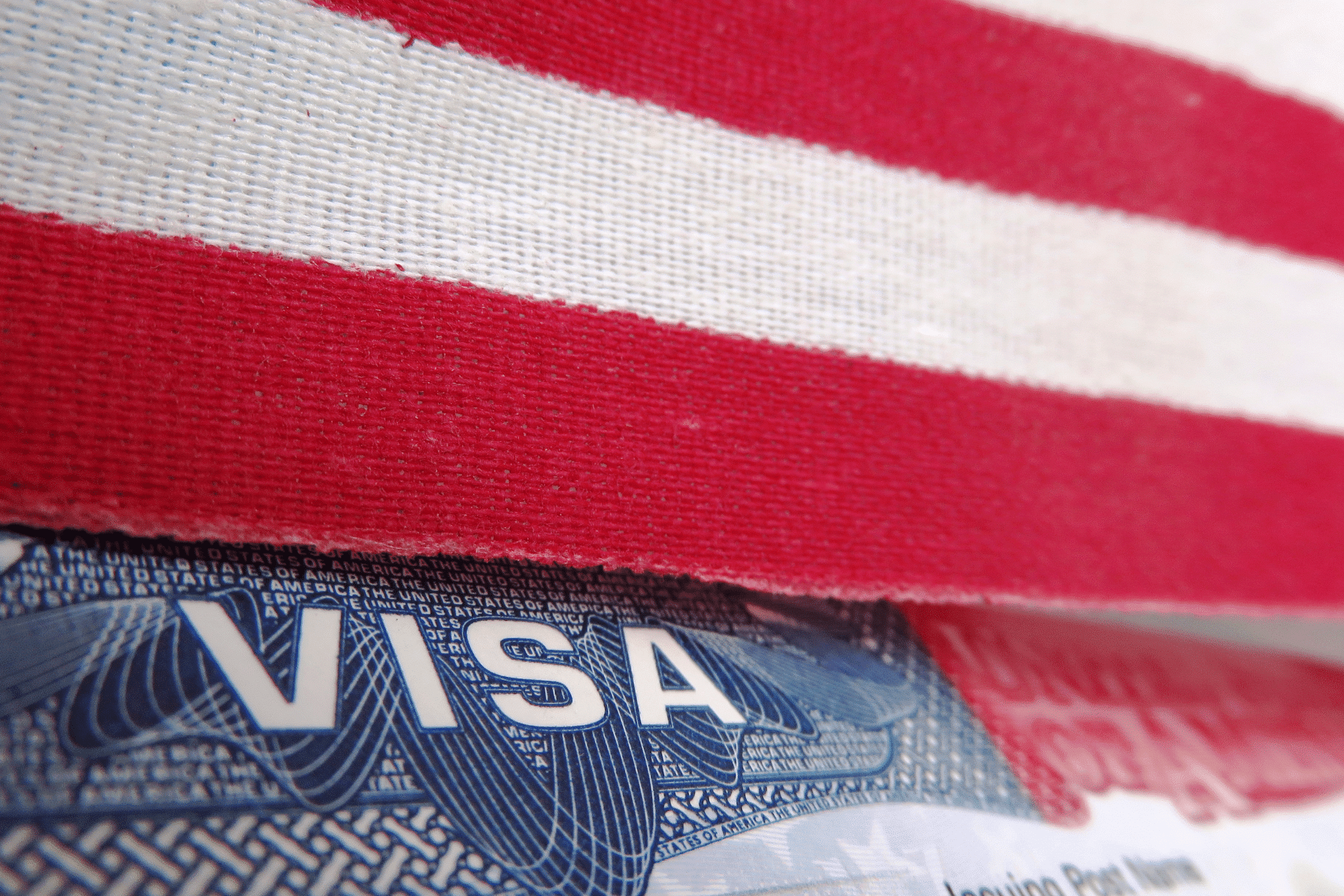 US flag on top of US Visa Page