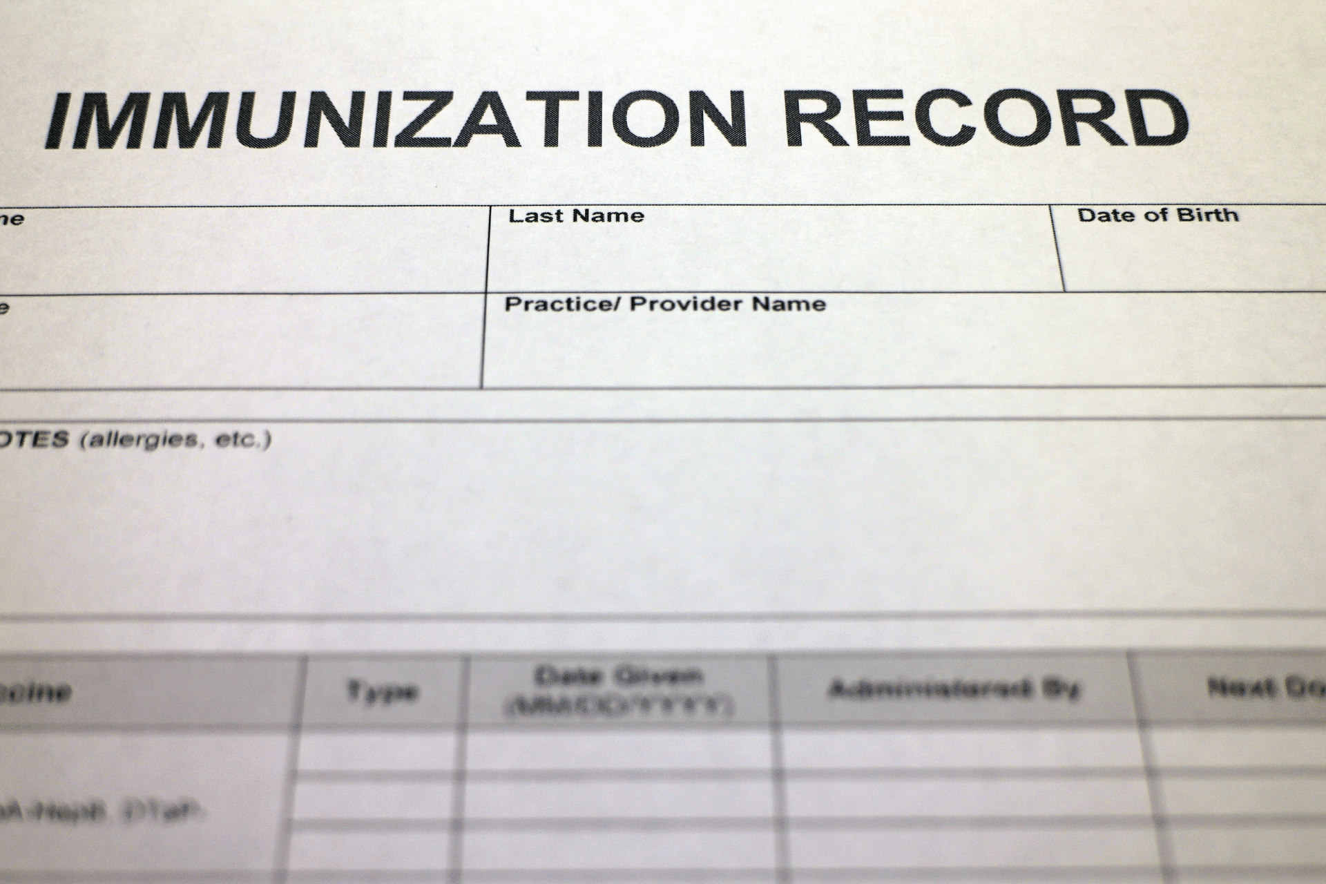 immunization record form